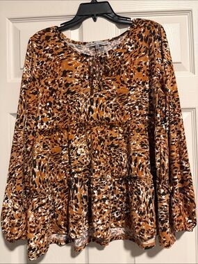 Absolutely Famous Rust Leopard Tiered Long-Sleeve Tunic